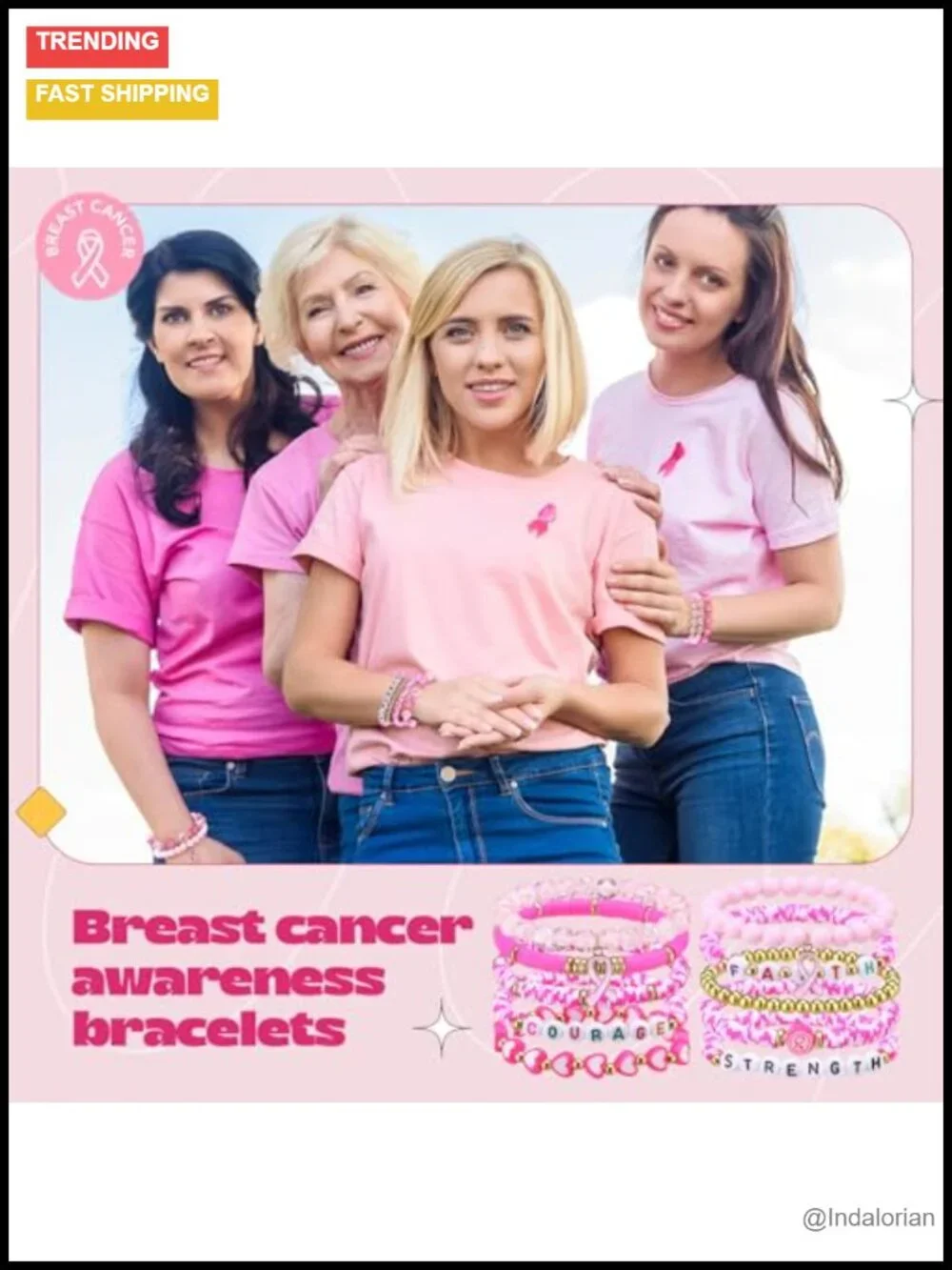 Breast Cancer Awareness Bracelets 50 Pcs Polymer Clay Bead Stretch